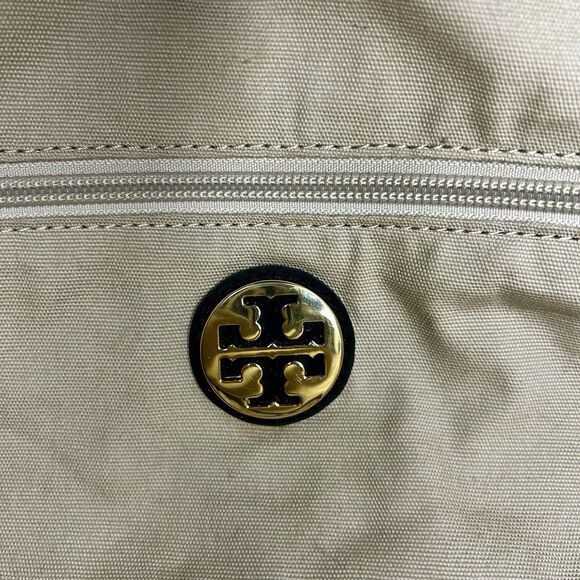 Tory Burch Tote, Olive Tan & BlackGeometric Print, Black Trim, Gold Hardware - Picture 5 of 5